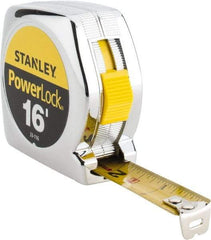 Stanley - 16' x 3/4" Yellow Blade Tape Measure - 1/32 & 1/16" Graduation, Inch Graduation Style, Silver Case - Americas Industrial Supply