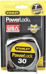 Stanley - 30' x 1" Yellow Blade Tape Measure - 1/16" Graduation, Inch Graduation Style, Silver Case - Americas Industrial Supply
