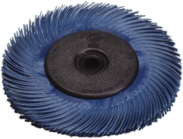 3M - 6" Diam, 7/16" Max Face Width, Plain Hole Radial Bristle Brush - 400 Grit, Super Fine Grade, 10,000 Max RPM, Blue - Americas Industrial Supply