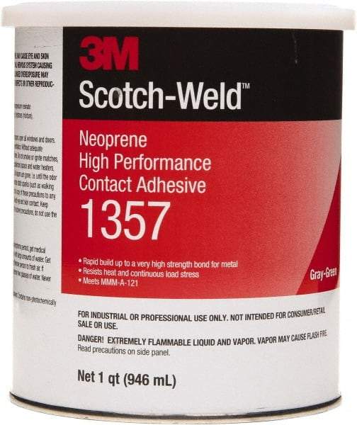 3M - 1 Qt Can Green Contact Adhesive - 1357 1QT HIGH PERFRMNC SCOTCHGRIP CONTACT ADHESV - Americas Industrial Supply
