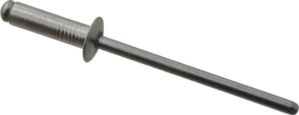 RivetKing - Size 45 Dome Head Aluminum Open End Blind Rivet - Steel Mandrel, 0.251" to 0.312" Grip, 1/4" Head Diam, 0.129" to 0.133" Hole Diam, 0.462" Length Under Head, 1/8" Body Diam - Americas Industrial Supply