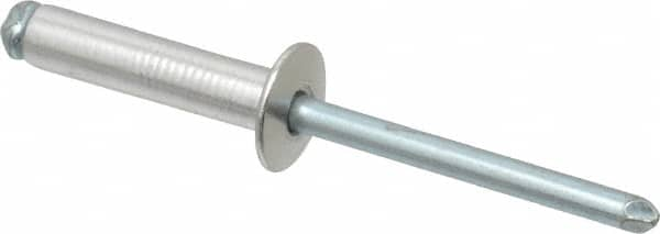 RivetKing - Size 610 Dome Head Aluminum Open End Blind Rivet - Steel Mandrel, 0.501" to 5/8" Grip, 3/8" Head Diam, 0.192" to 0.196" Hole Diam, 0.825" Length Under Head, 3/16" Body Diam - Americas Industrial Supply