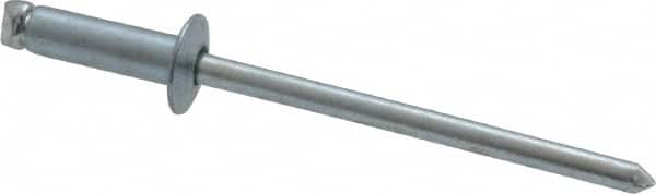 RivetKing - Size 44 Dome Head Steel Open End Blind Rivet - Steel Mandrel, 0.188" to 1/4" Grip, 1/4" Head Diam, 0.129" to 0.133" Hole Diam, 0.4" Length Under Head, 1/8" Body Diam - Americas Industrial Supply