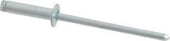 RivetKing - Size 46 Dome Head Steel Open End Blind Rivet - Steel Mandrel, 0.313" to 3/8" Grip, 1/4" Head Diam, 0.129" to 0.133" Hole Diam, 0.525" Length Under Head, 1/8" Body Diam - Americas Industrial Supply