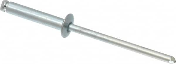 RivetKing - Size 48 Dome Head Steel Open End Blind Rivet - Steel Mandrel, 0.376" to 1/2" Grip, 1/4" Head Diam, 0.129" to 0.133" Hole Diam, 0.65" Length Under Head, 1/8" Body Diam - Americas Industrial Supply