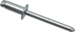 RivetKing - Size 64 Dome Head Steel Open End Blind Rivet - Steel Mandrel, 0.188" to 1/4" Grip, 3/8" Head Diam, 0.192" to 0.196" Hole Diam, 0.45" Length Under Head, 3/16" Body Diam - Americas Industrial Supply