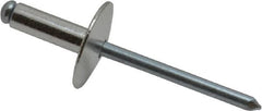 RivetKing - Size 66 Large Flange Dome Head Aluminum Open End Blind Rivet - Steel Mandrel, 0.251" to 3/8" Grip, 5/8" Head Diam, 0.192" to 0.196" Hole Diam, 0.575" Length Under Head, 3/16" Body Diam - Americas Industrial Supply