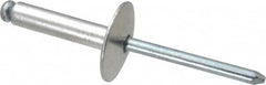 RivetKing - Size 610 Large Flange Dome Head Aluminum Open End Blind Rivet - Steel Mandrel, 0.501" to 5/8" Grip, 5/8" Head Diam, 0.192" to 0.196" Hole Diam, 0.825" Length Under Head, 3/16" Body Diam - Americas Industrial Supply