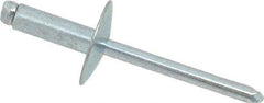 RivetKing - Size 66 Large Flange Dome Head Steel Open End Blind Rivet - Steel Mandrel, 0.251" to 3/8" Grip, 5/8" Head Diam, 0.192" to 0.196" Hole Diam, 0.575" Length Under Head, 3/16" Body Diam - Americas Industrial Supply