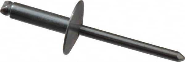 RivetKing - Size 68 Large Flange Dome Head Steel Open End Blind Rivet - Steel Mandrel, 0.376" to 1/2" Grip, 5/8" Head Diam, 0.192" to 0.196" Hole Diam, 0.7" Length Under Head, 3/16" Body Diam - Americas Industrial Supply