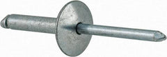 RivetKing - Size 612 Large Flange Dome Head Steel Open End Blind Rivet - Steel Mandrel, 0.626" to 3/4" Grip, 5/8" Head Diam, 0.192" to 0.196" Hole Diam, 0.95" Length Under Head, 3/16" Body Diam - Americas Industrial Supply