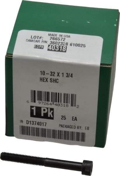 Made in USA - #10-32 UNF Hex Socket Drive, Socket Cap Screw - Alloy Steel, Black Oxide Finish, Partially Threaded, 1-3/4" Length Under Head - Americas Industrial Supply