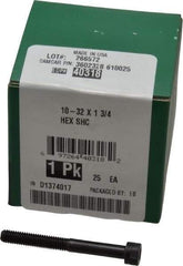 Made in USA - #10-32 UNF Hex Socket Drive, Socket Cap Screw - Alloy Steel, Black Oxide Finish, Partially Threaded, 1-3/4" Length Under Head - Americas Industrial Supply
