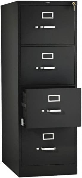 Hon - 18-1/4, 25" Wide x 52" High x 25" Deep, 4 Drawer Vertical File with Lock - Steel, Black - Americas Industrial Supply