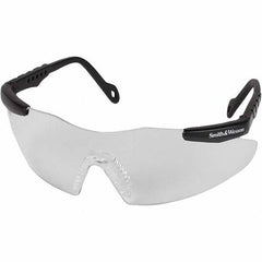 Smith & Wesson - Clear Lenses, Framed Safety Glasses - Scratch Resistant, Black Plastic Frame, Size Mini, Wrap Around - Americas Industrial Supply