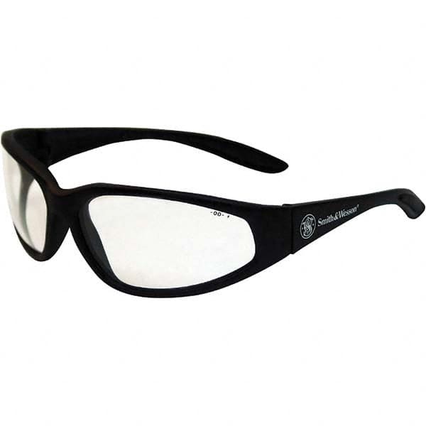 Smith & Wesson - Clear Lenses, Framed Safety Glasses - Scratch Resistant, Black Plastic Frame, Size Universal, Wrap Around - Americas Industrial Supply