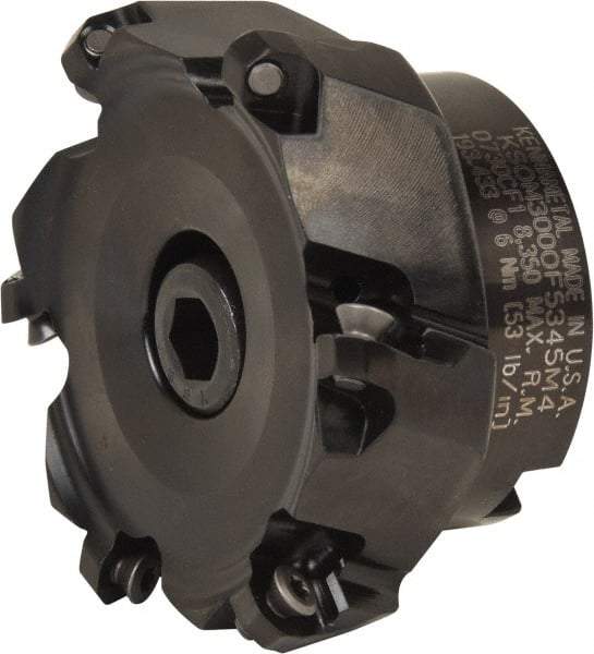 Kennametal - 3" Cut Diam, 1" Arbor Hole, 3.5mm Max Depth of Cut, 43° Indexable Chamfer & Angle Face Mill - 6 Inserts, OF.T 06L5... Insert, Right Hand Cut, 6 Flutes, Series KSOM Mini - Americas Industrial Supply