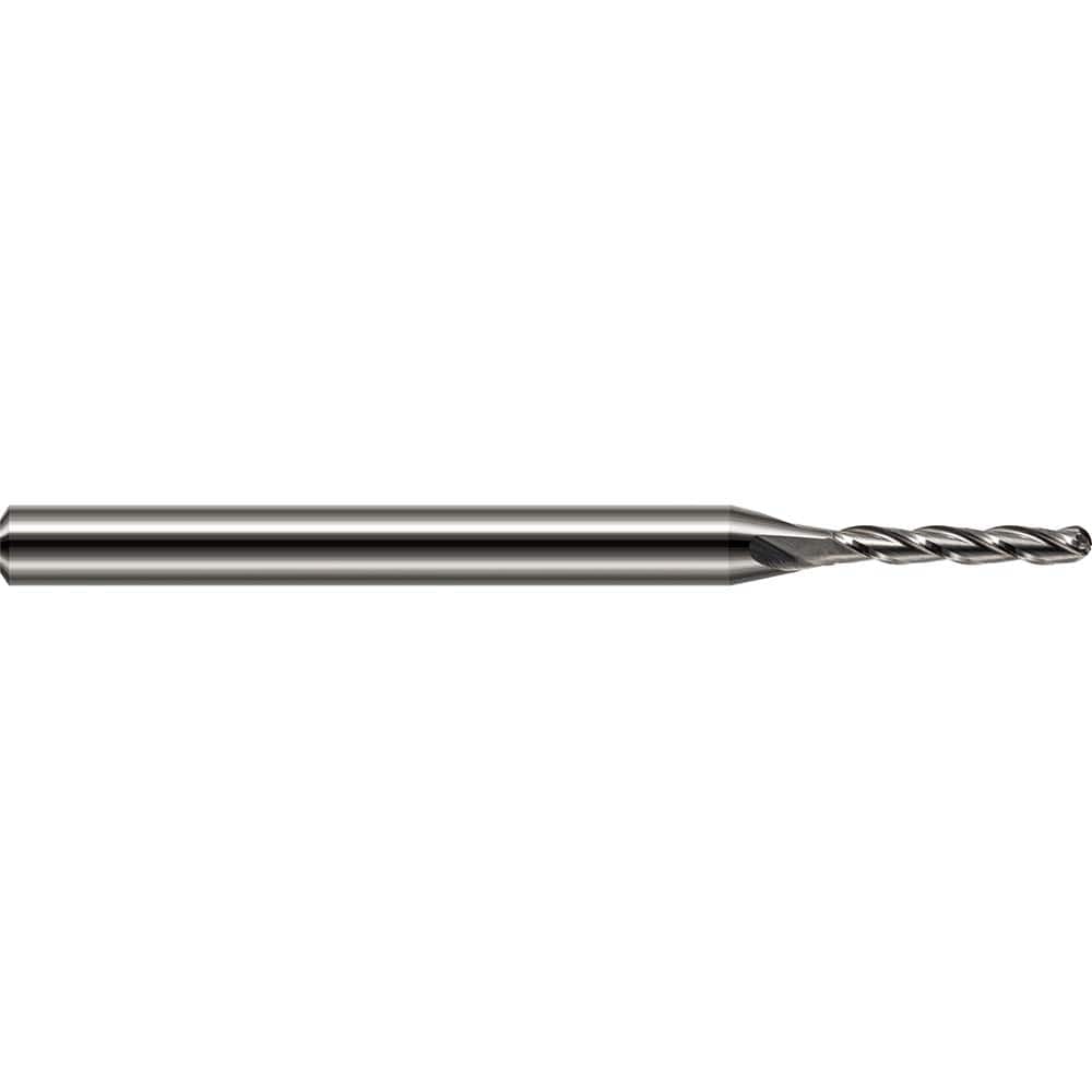 Ball End Mill: 0.02″ Dia, 0.12″ LOC, 3 Flute, Solid Carbide 2-1/2″ OAL, 1/8″ Shank Dia, 30 ° Helix, Uncoated, Single End