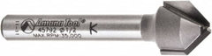 Amana Tool - 1/2" Cut Diam, 3/8" Length of Cut, 2 Flute V-Groove Edge Profile Router Bit - Carbide-Tipped, 1/4" Shank Diam, 2" OAL, Uncoated - Americas Industrial Supply