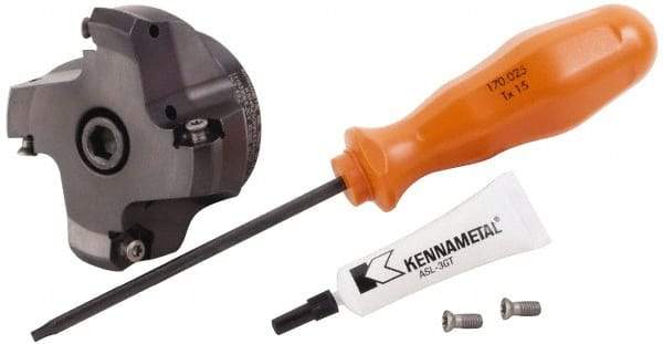 Kennametal - 2" Cut Diam, 3/4" Arbor Hole, 3.23mm Max Depth of Cut, 45° Indexable Chamfer & Angle Face Mill - 4 Inserts, HNGJ 0604... Insert, Right Hand Cut, 4 Flutes, Through Coolant, Series Dodeka Mini - Americas Industrial Supply