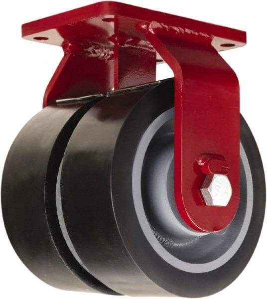 Hamilton - 6" Diam x 3" Wide x 8-1/2" OAH Top Plate Mount Dual Rigid Caster - Polyurethane Mold onto Cast Iron Center, 5,720 Lb Capacity, Tapered Roller Bearing, 5-1/2 x 7-1/2" Plate - Americas Industrial Supply