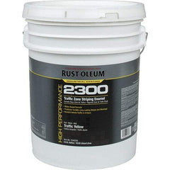 Rust-Oleum - 5 Gal Traffic Yellow Flat Finish Striping Paint - 410 to 540 Sq Ft per Gal, Interior/Exterior - Americas Industrial Supply