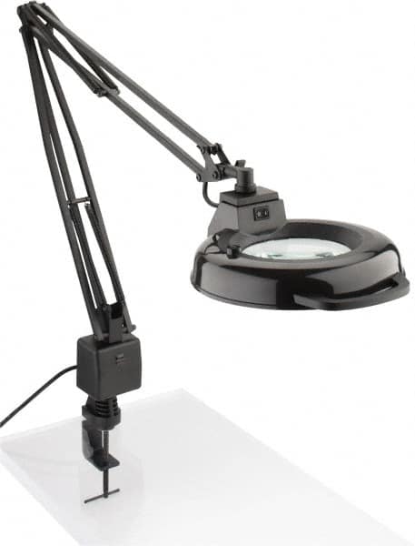 Electrix - 45 Inch, Spring Suspension, Clamp on, Fluorescent, Black, Magnifying Task Light - 22 Watt, 1.75x Magnification, 5 Inch Wide - Americas Industrial Supply