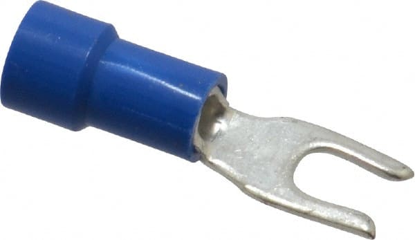 Made in USA - #6 Stud, 16 to 14 AWG Compatible, Fully Insulated, Crimp Connection, Standard Fork Terminal - Americas Industrial Supply