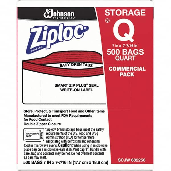 Ziploc - 500 Piece, 1 Quart Capacity, 8 Inch Long x 7 Inch Wide, Ziploc Storage Bag - 1.75 mil Thick, Rectangle Clear Plastic - Americas Industrial Supply