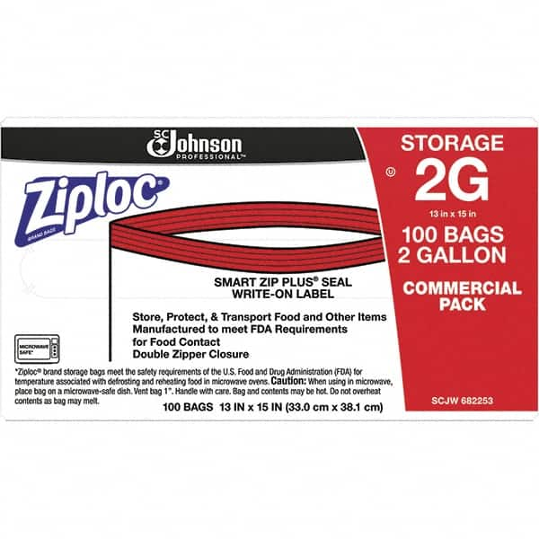 Ziploc - 100 Piece, 2 Gallon Capacity, 13 Inch Long x 15-1/2 Inch Wide, Ziploc Storage Bag - 1.75 mil Thick, Rectangle Clear Plastic - Americas Industrial Supply