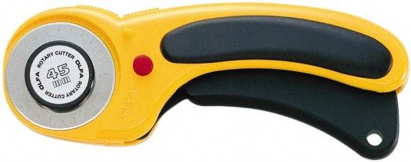 Olfa - Fixed Safety Cutter - 1.77" Tungsten Tool Steel Blade, Yellow & Black ABS Plastic with Elastomer Inset Handle, 1 Blade Included - Americas Industrial Supply