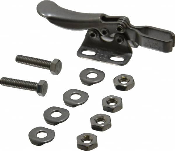 De-Sta-Co - 75 Lb Holding Capacity, Horizontal Handle, Manual Hold Down Toggle Clamp - 80° Handle Movement, 90° Bar Opening, U-Bar, Flanged Base, Electro-Plated Zinc, Stainless Steel - Americas Industrial Supply