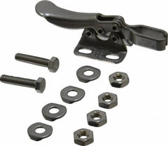 De-Sta-Co - 75 Lb Holding Capacity, Horizontal Handle, Manual Hold Down Toggle Clamp - 80° Handle Movement, 90° Bar Opening, U-Bar, Flanged Base, Electro-Plated Zinc, Stainless Steel - Americas Industrial Supply