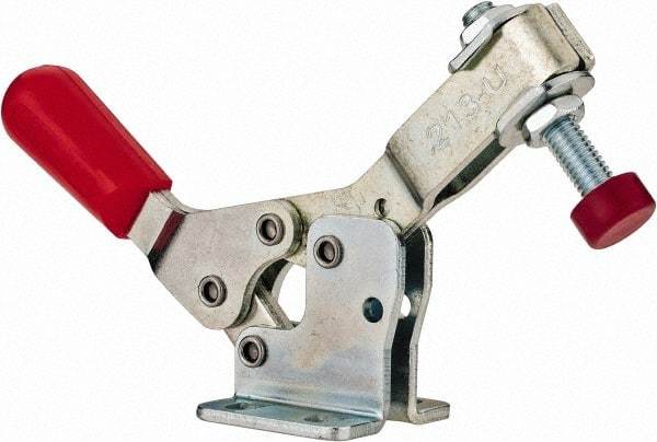De-Sta-Co - 150 Lb Holding Capacity, Horizontal Handle, Manual Hold Down Toggle Clamp - 60° Handle Movement, 90° Bar Opening, U-Bar, Flanged Base, Electro-Plated Zinc, Carbon Steel - Americas Industrial Supply