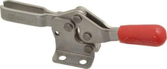 De-Sta-Co - 150 Lb Holding Capacity, Horizontal Handle, Manual Hold Down Toggle Clamp - 60° Handle Movement, 90° Bar Opening, U-Bar, Flanged Base, Electro-Plated Zinc, Stainless Steel - Americas Industrial Supply