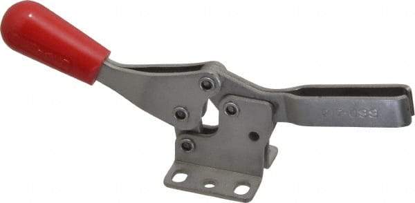 De-Sta-Co - 250 Lb Holding Capacity, Horizontal Handle, Manual Hold Down Toggle Clamp - 61° Handle Movement, 91° Bar Opening, U-Bar, Flanged Base, Electro-Plated Zinc, Stainless Steel - Americas Industrial Supply