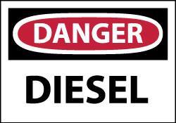 NMC - Hazardous Materials Label, Header: DANGER - Legend: Danger - Diesel, English, Red, Black & White, 5" Long x 3" High, Sign Muscle Finish - Americas Industrial Supply