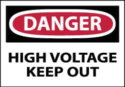 NMC - Accident Prevention Label, Header: DANGER - Legend: Danger - High Voltage - Keep Out, English, Red, Black & White, 5" Long x 3" High, Sign Muscle Finish - Americas Industrial Supply
