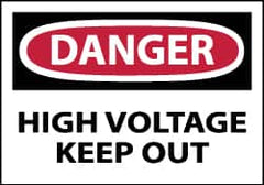 NMC - Accident Prevention Label, Header: DANGER - Legend: Danger - High Voltage - Keep Out, English, Red, Black & White, 5" Long x 3" High, Sign Muscle Finish - Americas Industrial Supply