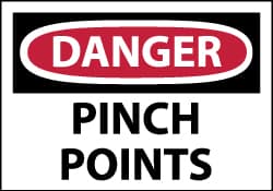 NMC - Accident Prevention Label, Header: DANGER - Legend: Danger - Pinch Points, English, Red, Black & White, 5" Long x 3" High, Sign Muscle Finish - Americas Industrial Supply