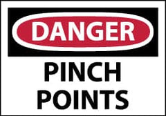 NMC - Accident Prevention Label, Header: DANGER - Legend: Danger - Pinch Points, English, Red, Black & White, 5" Long x 3" High, Sign Muscle Finish - Americas Industrial Supply