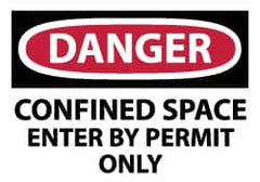 NMC - Accident Prevention Label, Header: DANGER - Legend: Danger - Confined Space - Enter by Permit Only, English, Red, Black & White, 5" Long x 3" High, Sign Muscle Finish - Americas Industrial Supply