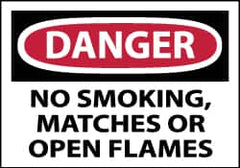 NMC - Accident Prevention Label, Header: DANGER - Legend: Danger - No Smoking, Matches or Open Flames, English, Red, Black & White, 5" Long x 3" High, Sign Muscle Finish - Americas Industrial Supply