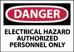 NMC - Accident Prevention Label, Header: DANGER - Legend: Danger - Electrical Hazard - Authorized Personnel Only, English, Red, Black & White, 5" Long x 3" High, Sign Muscle Finish - Americas Industrial Supply