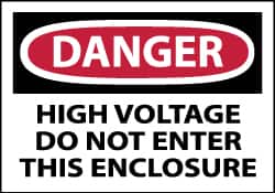 NMC - Accident Prevention Label, Header: DANGER - Legend: Danger - High Voltage - Do Not Enter This Enclosure, English, Red, Black & White, 5" Long x 3" High, Sign Muscle Finish - Americas Industrial Supply