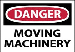 NMC - Accident Prevention Label, Header: DANGER - Legend: Danger - Moving Machinery, English, Red, Black & White, 5" Long x 3" High, Sign Muscle Finish - Americas Industrial Supply