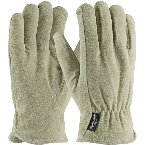 ‎77-289TL/M Insulated Drivers Gloves - Split Cowhide Drivers - Premium - Thinsulate Lining - Beige - Key Thumb - Exact Industrial Supply