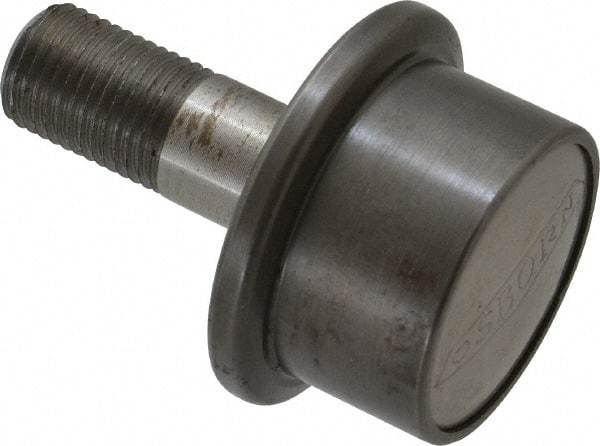 Osborn International - 1-1/4" Roller Diam x 27/32" Width, 1/2" Stud Diam x 1-1/4" Length, Flanged Concentric Stud Load Runner - Steel, 5/8" Thread Length, 1/2-20 Thread, 2-3/32" OAL, 600 Lb Dynamic Cap - Americas Industrial Supply