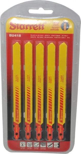 Starrett - 5" Long, 18 Teeth per Inch, Bi-Metal Jig Saw Blade - Toothed Edge, 3/8" Wide x 0.04" Thick, U-Shank, Wavy Tooth Set - Americas Industrial Supply