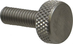 Electro Hardware - #10-32 Knurled Shoulderless Grade 303 Stainless Steel Thumb Screw - 3/4" OAL, 7/16" Head Diam x 3/16" Head Height, Uncoated - Americas Industrial Supply